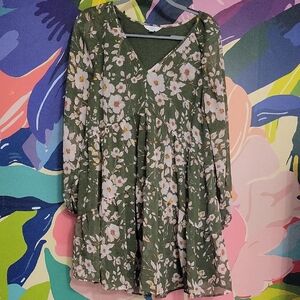 Time and Tru Green Floral Mini Dress